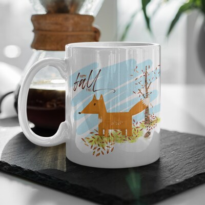 12oz Coffee Mug: Fox "Happy Fall Y'all". High-quality sublimation inks on white ceramic mug. Fall Decor, Fox Coffee Mug, Whimsical Fall Mug. - image3